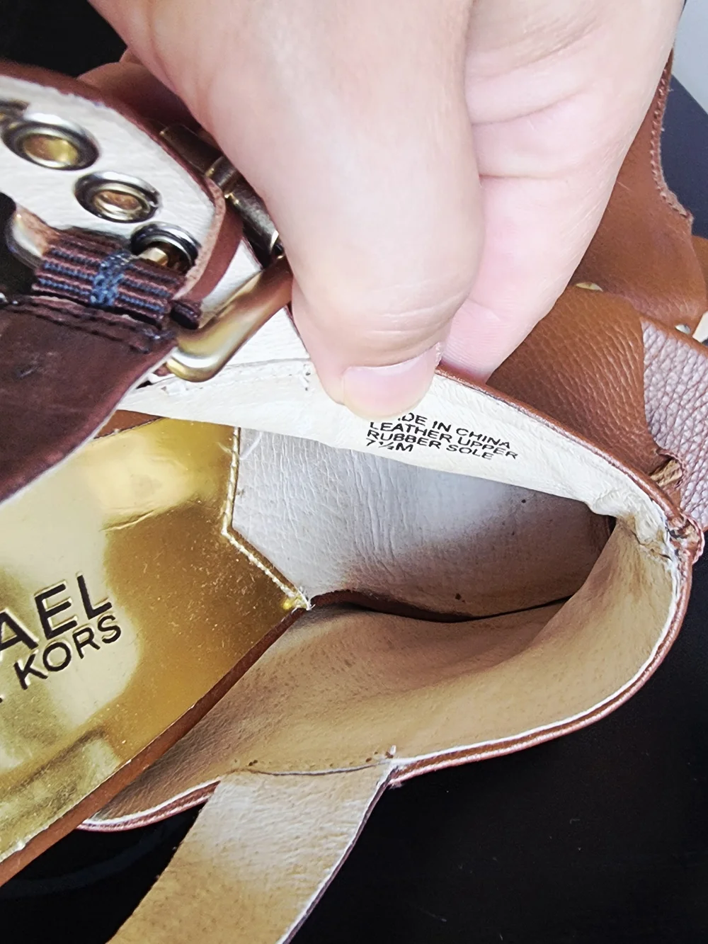 Michael Kors Brown Leather and Suede Wedge Sandals with Stud Accents